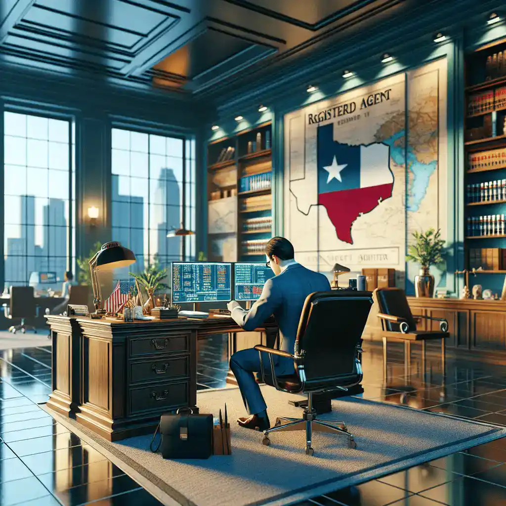 Visual representation of the role of a registered agents on corporate governance in Texas, focusing on the themes of legal compliance.