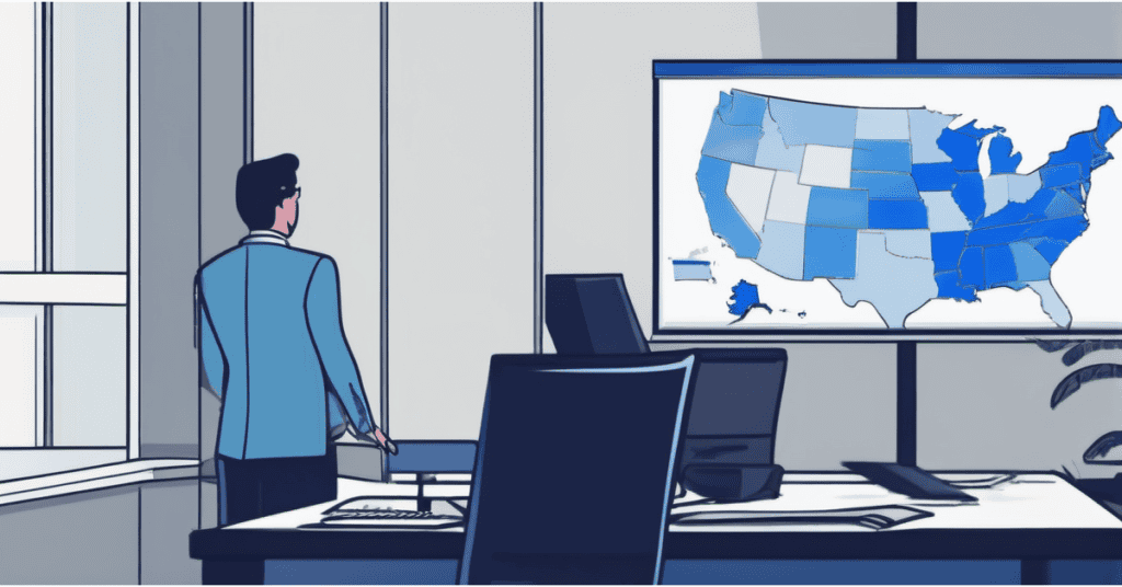 Illustration about remote employees creating multi-state foreign qualification and registered agent needs