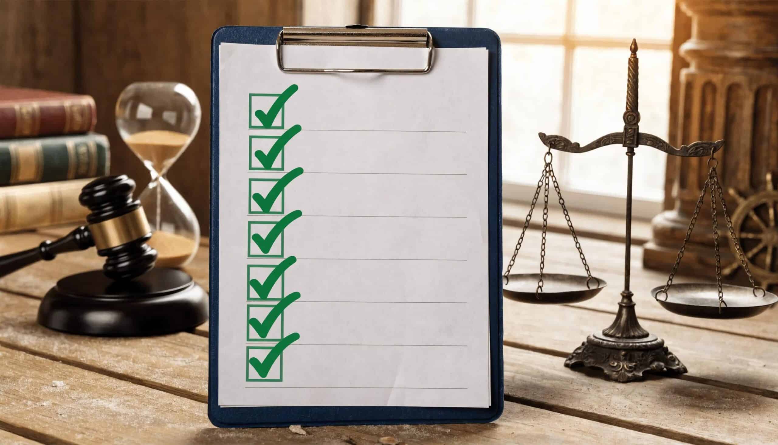 Checklist of compliance requirements represented with legal symbols