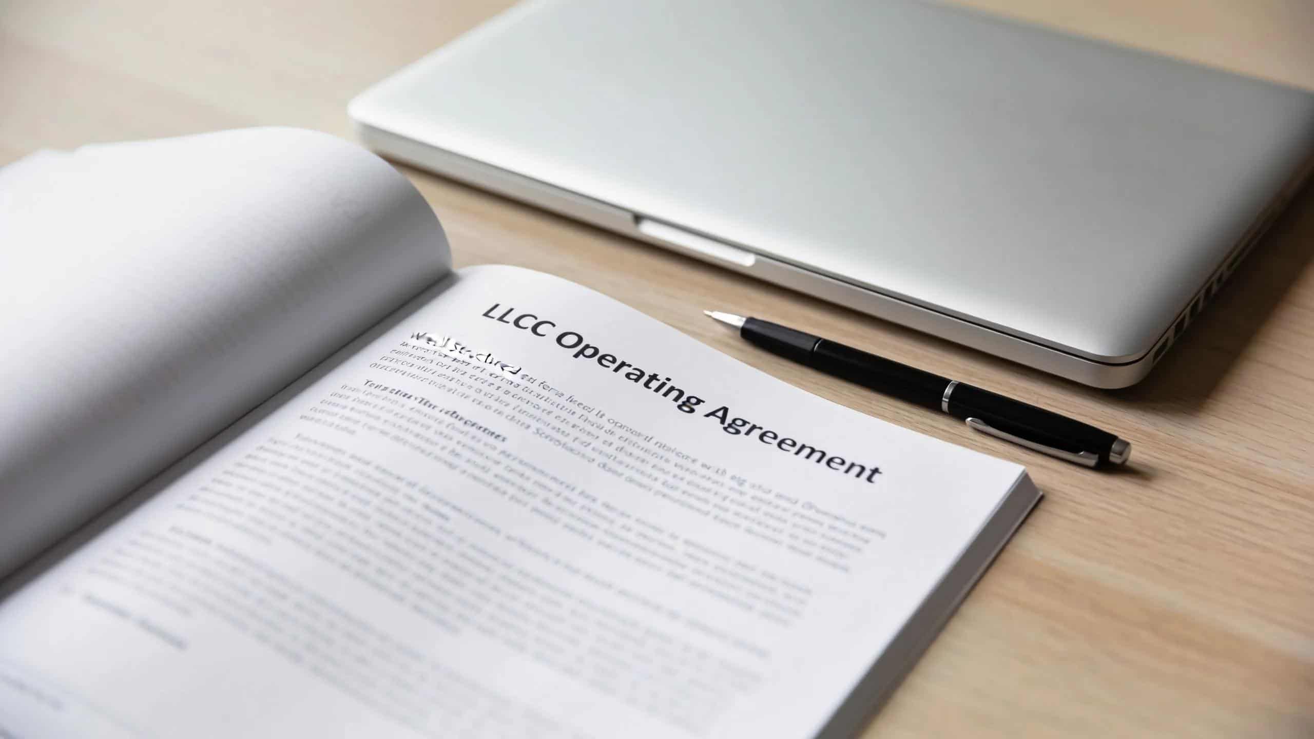Close-up of an LLC operating agreement highlighting compliance documentation needs