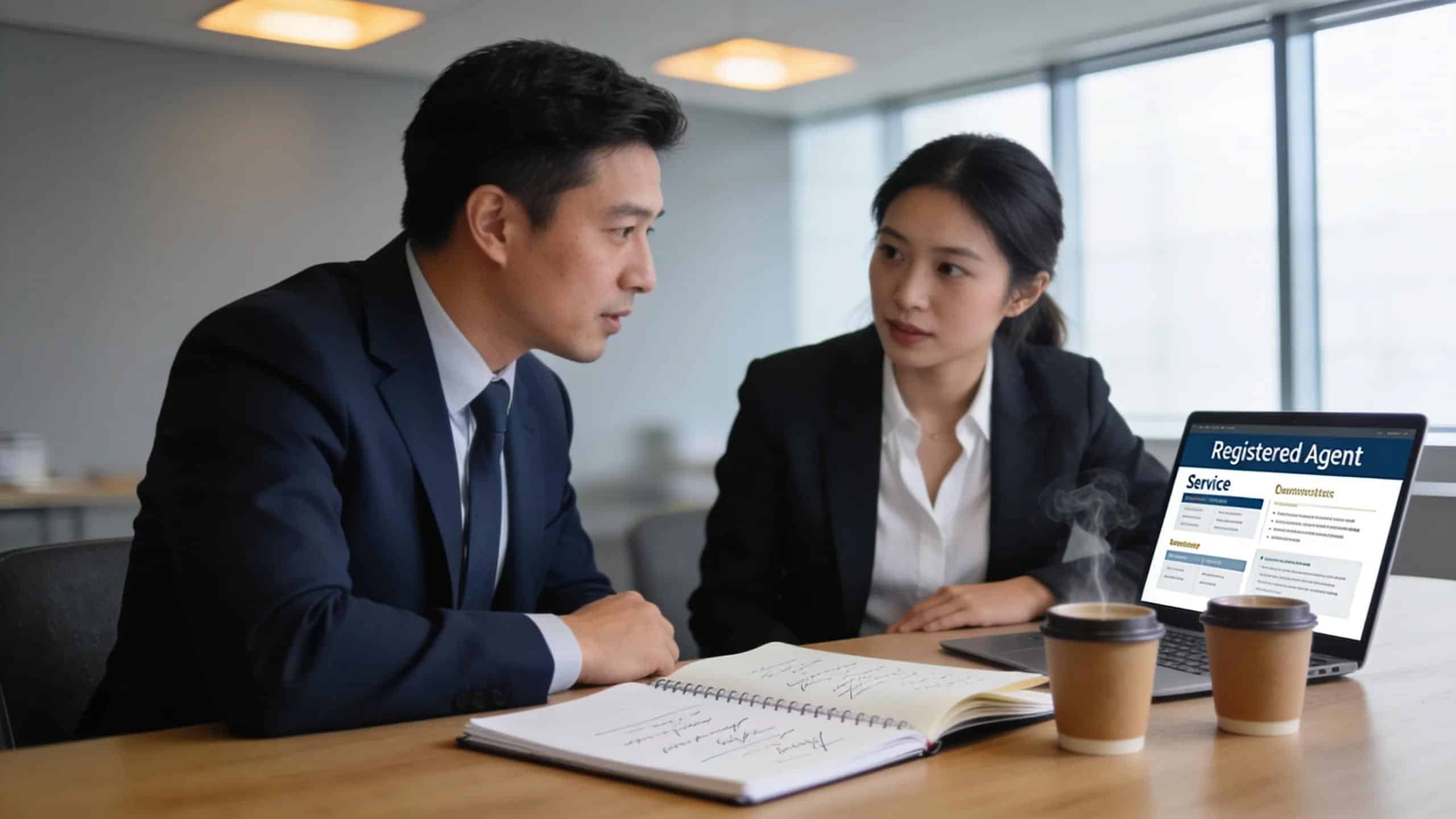 Consultant explaining benefits of registered agent services to a business owner