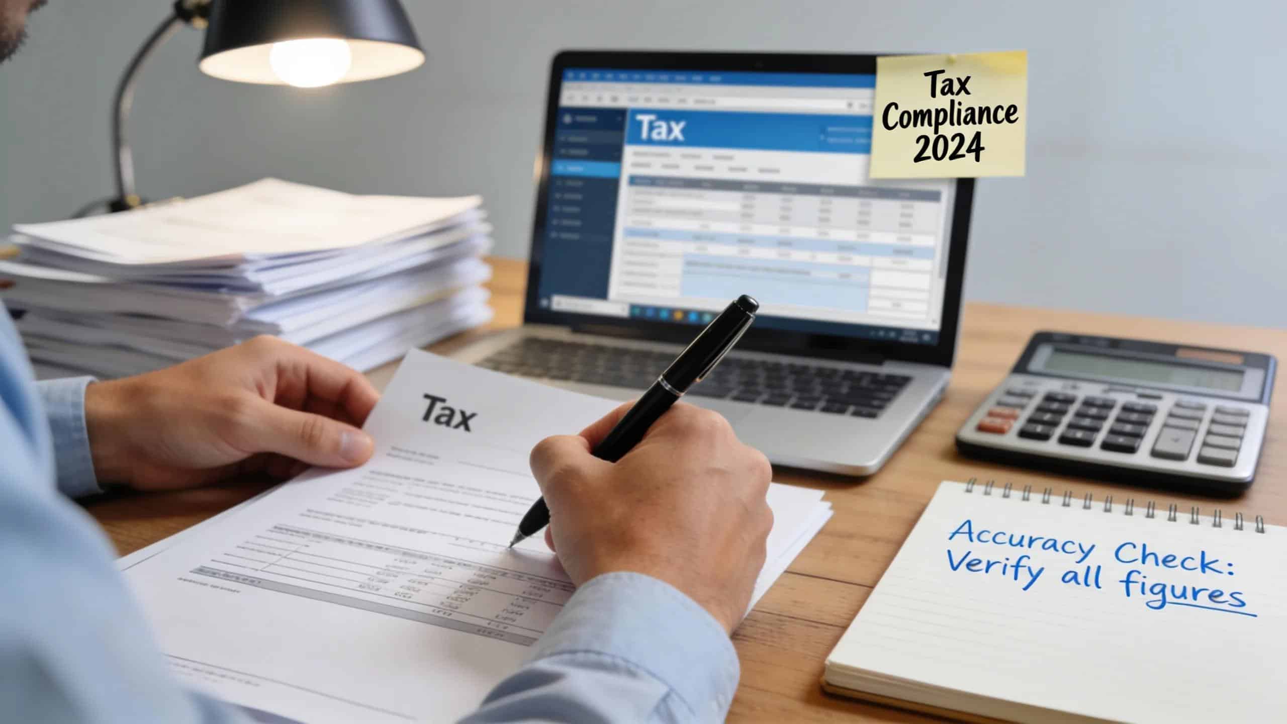 Person completing tax forms at a desk, illustrating the importance of EIN in business compliance and tax reporting
