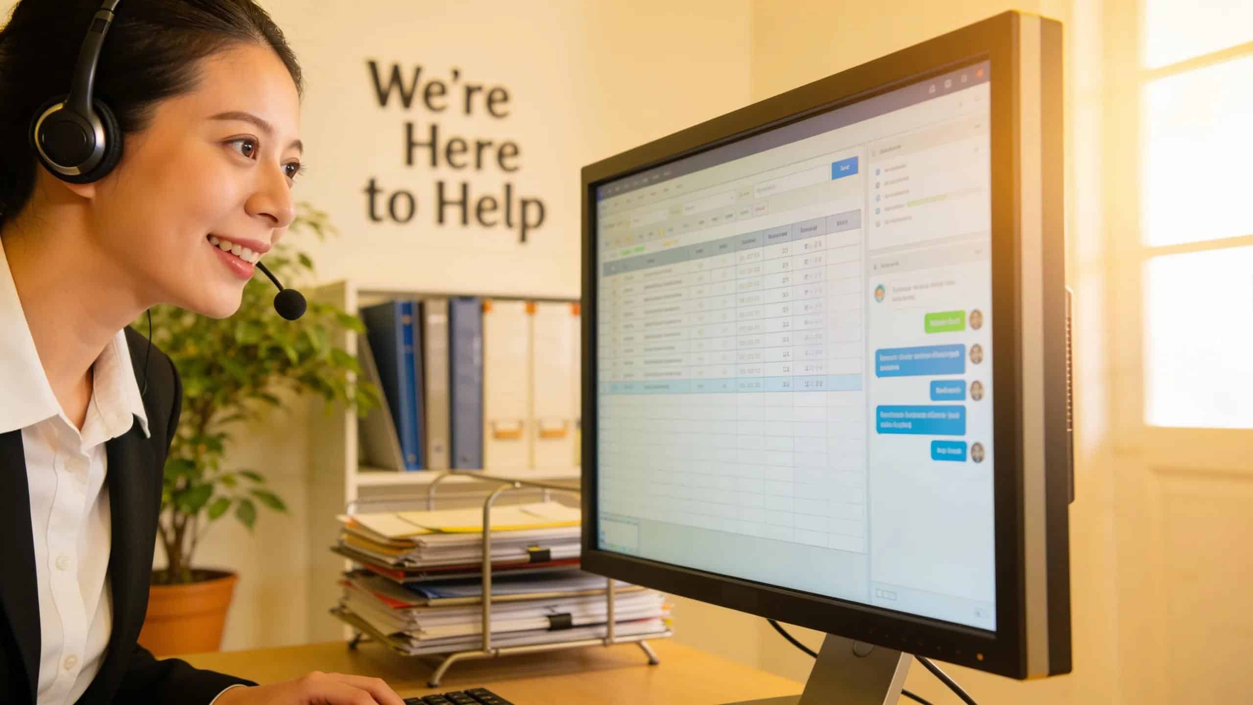 Customer support representative ready to assist clients in a professional environment