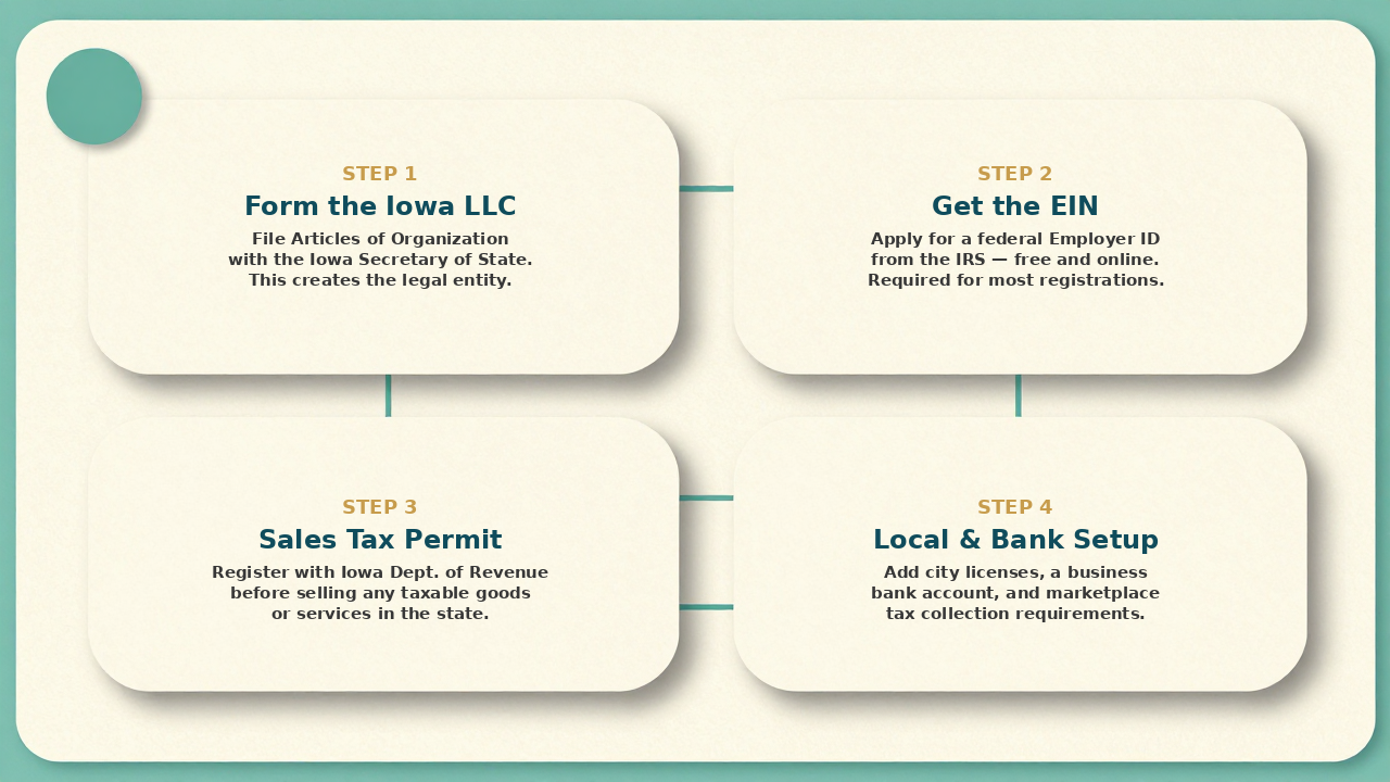 Iowa Sales Tax Permit vs LLC Filing 2026 — order-of-operations illustration