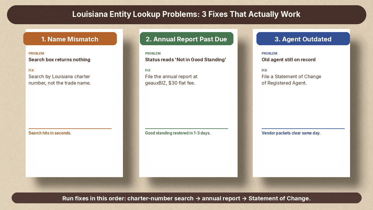 Louisiana entity lookup problems and fixes flowchart