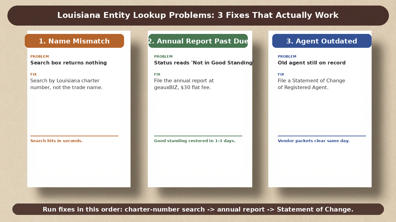 Louisiana entity lookup problems and fixes flowchart