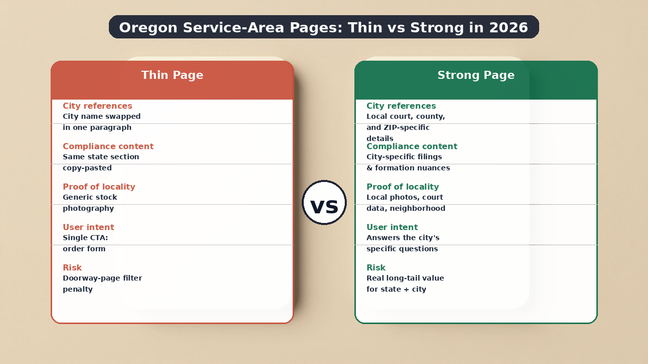 Oregon service-area page structure