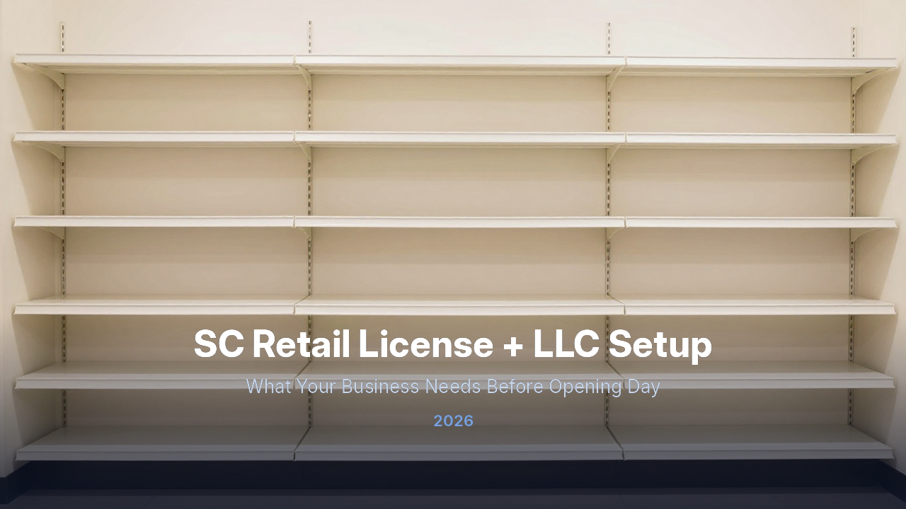 South Carolina retail license and LLC setup compliance checklist showing formation, EIN, retail license, and sales tax steps