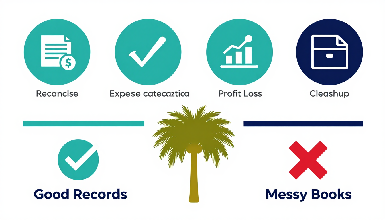 South Carolina LLC bookkeeping cleanup workflow infographic
